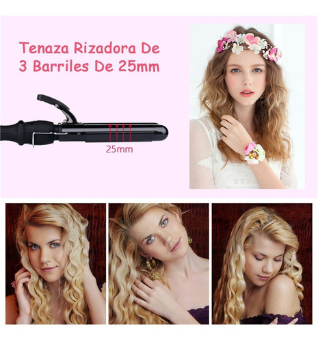 Imagen 4 de 6 de Tenaza Rizadora Cabello Para Ondas 3 Barriles 25mm