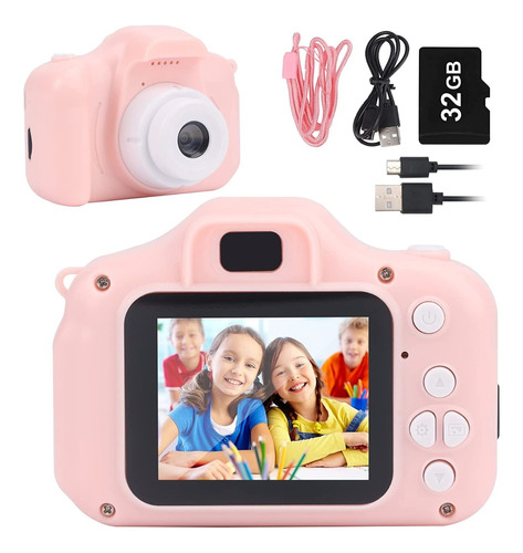 Camara Infantil Digital Rosa 1080p 12mp 32g Con Memoria 