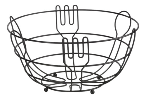 Cesta Frutas Fruteira Mesa Bancada Redonda Organizadora Aço Cor Preta
