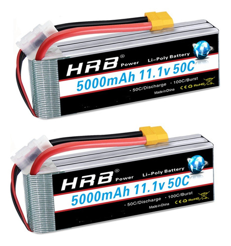 2 Unid. Bateria Lipo 3s 11.1v 5000mah 50c / 100c Hrb Xt60