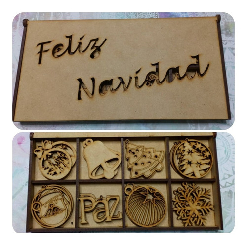 Caja Navideña Con 24 Adornos/mdf/fibrofacil/calada