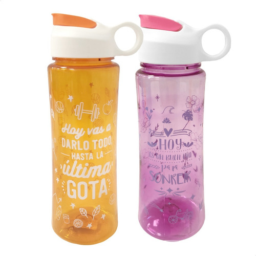 Botella Deportiva Plastica Frases Sport Termo - Combo X2