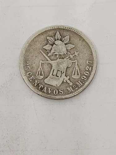 Moneda Balanza 25 Cents Plata 900 Año 1886  Ceca M 