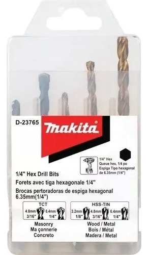 Juego Brocas Taladro 5pz Hex D-23765 Herramienta Makita 538