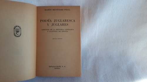 Imagen 2 de 5 de Poesia Juglaresca Y Juglares Ramon Menendez Pidal Austral