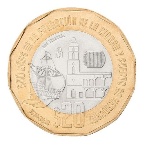 Moneda De $20 Conmemorativa De 500 Años Veracruz