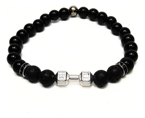Pulsera De Hombre Lava + Cuentas+ Dije Mancuerna Color Plata
