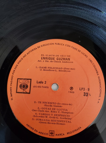 Álbum De Oro De Enrique Guzmán Disco Lp Vinilo Acetato (Usado)