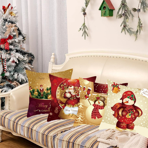 Funda De Almohada Decorativa Navideña De 45 X 45 Cm, 4 Unida