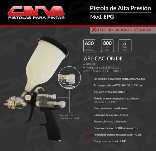 Pistola Soplete De Pintar Cane Epg Primer Gravedad Chapista