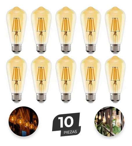 Paquete 10 Focos Vintage Led Bombillas Luces Para E26 / E27 Ámbar