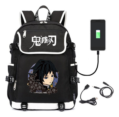 Primaria Mochila Escolar Anime Demon Slayer Con Puerto Usb R