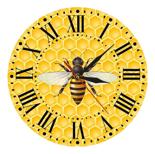 Abeja Redonda En Colmena Amarilla Relojes De Pared 30 Cm