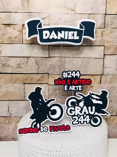 Topo Topper De Bolo Personalizado Moto Grau