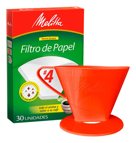 Portafiltro Melitta #4 Rojo (grande 8 Tazas) + 30 Filtros