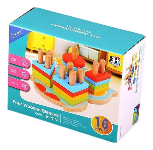 Juego De Madera  Encastre Geométricos 16 Pcs- Giro Didáctico