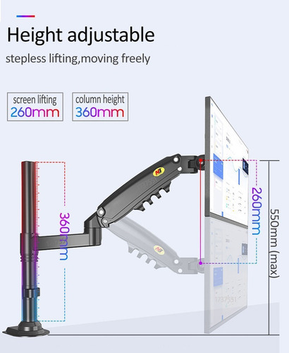 Imagen 5 de 5 de Soporte Ergonómico Doble Monitor D Hasta 9kg C/u(17a27) Tubo