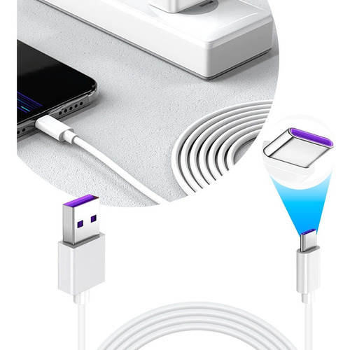 Cable Cargador Usb A Tipo C 5v 2a Carga Rapida 2 Metros Color Blanco