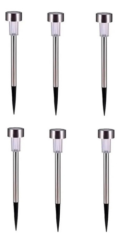 Estaca Solar Acero Inox Led Pack X 6 Exterior Jardin Blanco Cálido