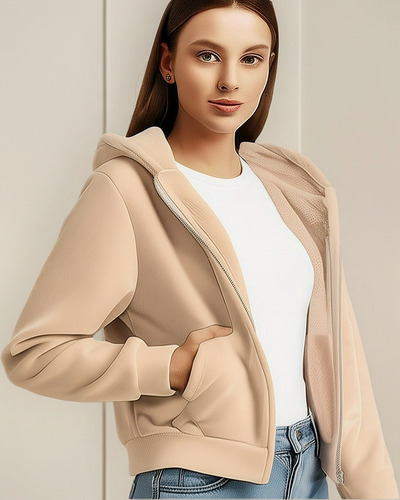 Campera Buzo Plush Con Piel Corderito Adentro Calentita