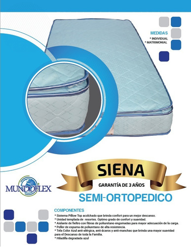 Colchón Individual Semiortopedico Con Pillow Top Oferta