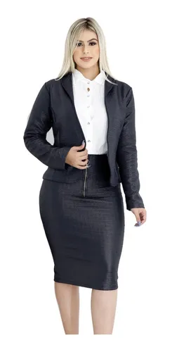 Conjunto Feminino Moda Evang lica Saia Cintura Alta blazer