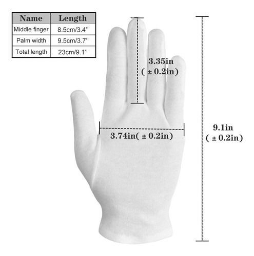 Guantes 100% Algodón, 6 Pares De Guantes De Algodón Blanco P