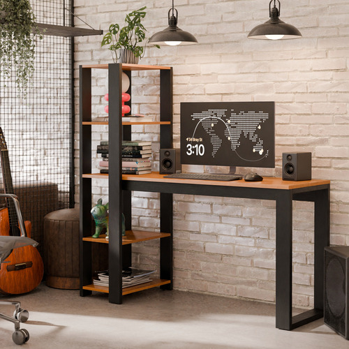Mesa Escrivaninha Rofemar Moveis Para Trabalho E Escritório Com 5 Prateleiras Home Paris Cor Canela 1.21 m