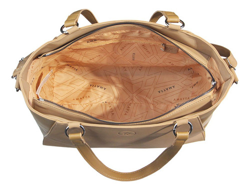 Cartera Amayra Clásica Simil Cuero Rígida Amplia Diaria Color Camel 67.c2640.2
