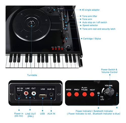 Reproductor De Discos Bluetooth Con Altavoces Integrados, To