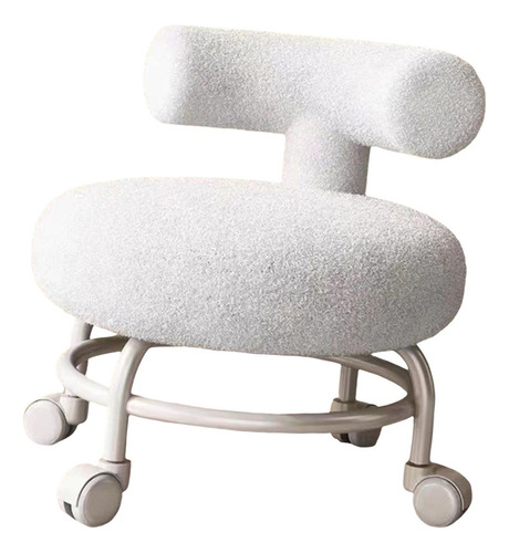 Taburete Bajo Con Ruedas, Silla Movible Giratoria Blanco