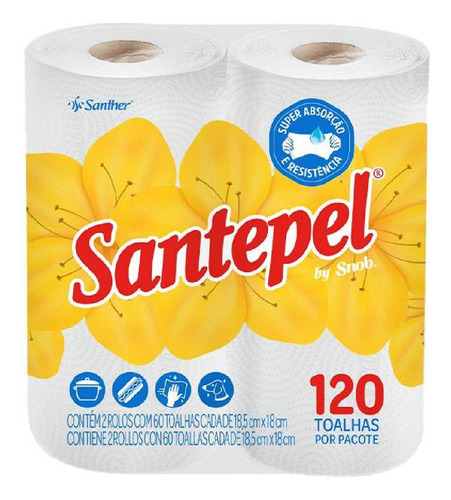 Papel Toalha Cozinha Santepel Folha Dupla 6 Rolos - 360 Fls
