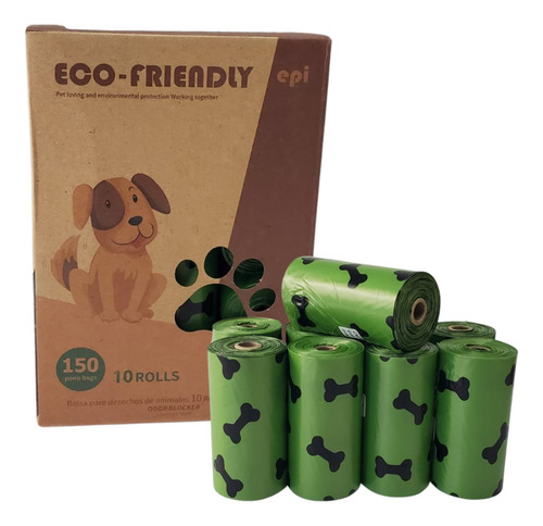 10 Rollos De Bolsas Sanitarias Para Recoger Heces Popo Perro Color Verde