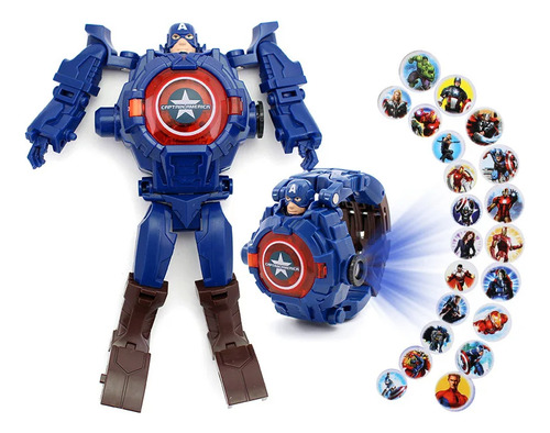 Reloj Captain America Proyecta Cambia Robot Navidad Genieka