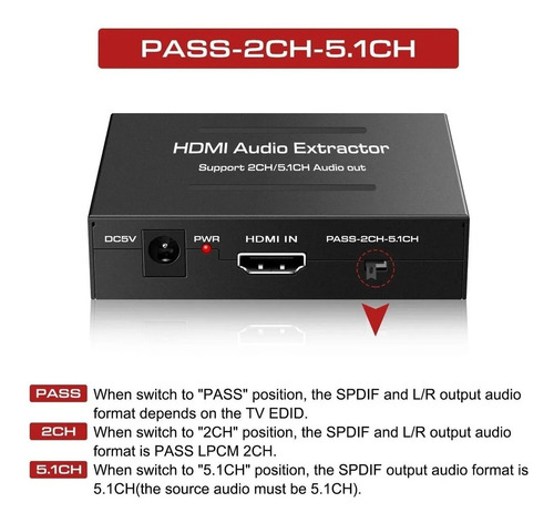 Imagen 6 de 8 de Conversor Extractor De Audio Hdmi A Optico Rca Hdmi 1080p