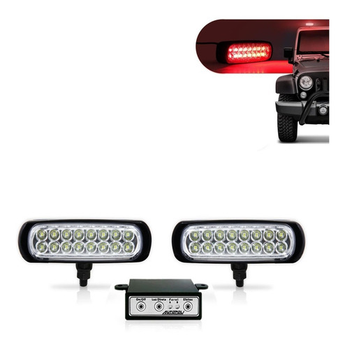 Par Farol Poli Slim 16leds Preto Estrobo Luz Vermelha 12/24v