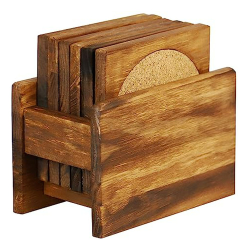 Juego De 6 Posavasos Cuadrados De Madera De Pino Home Basics