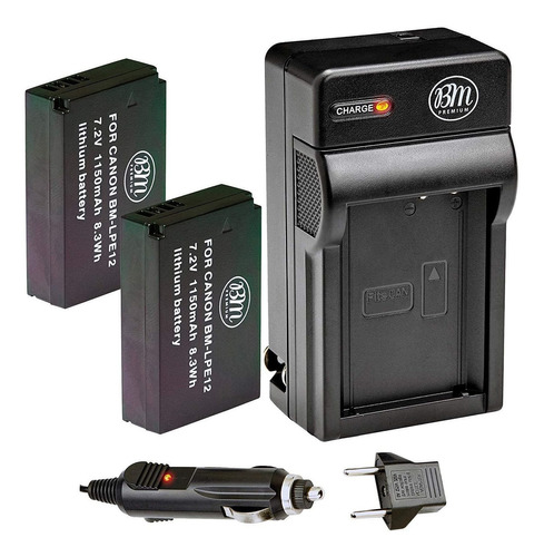 Bm Premium Pack De 2 Baterias Lp-e12 Y Cargador Para Camar