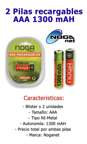Imagen 3 de 7 de Pilas Recargables Aaa 1300 Mah Ni-mh X 2 Unidades En Bliste