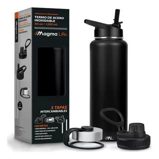 Termo Para Café Y Agua 3 Tapas 40 Oz Acero Inoxidable 1.2 L Color Negro