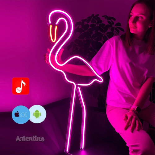 Imagen 1 de 8 de Cartel Neon Led Lampara Luz Flamenco App Bluetooth Efectos 