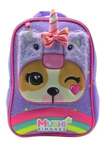 Mochila Simones Espalda 12 Pulgadas Unicornio Hada Brillos Color Unicornio Violeta