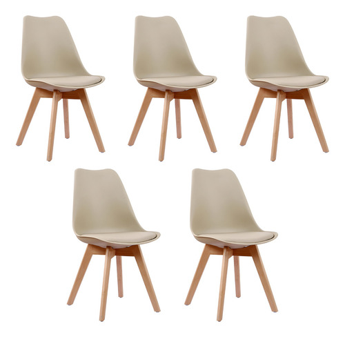 Kit 5 Cadeiras Eames Siena Pés De Madeira Sala De Jantar Cor Da Estrutura Da Cadeira Nude