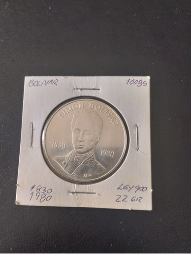 Moneda De Plata Bs100 Muerte De Bolivar 150 Años 1980