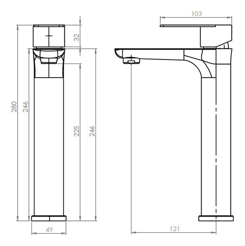 Monomando Lavatorio Llave Modelo Bruna Alto High Stretto