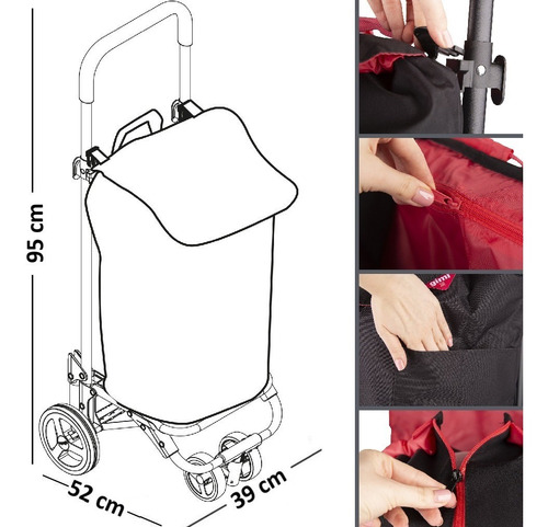 Imagen 3 de 10 de Carro Carrito Compra 4 Rueda 360º Liviano Cargado Gimi Italy