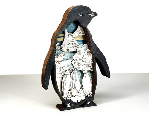 Figura Decorativa Pinguino Antartida Ave Marina En Madera