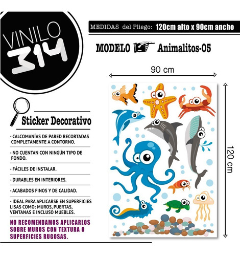 Vinilo Decorativo Infantil Animalitos-i 05 Acuario, Peces.
