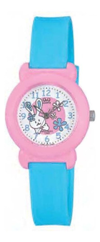 Reloj Qyq Infantil Niñas Niños Sumergible Malla Celeste Bisel Rosa