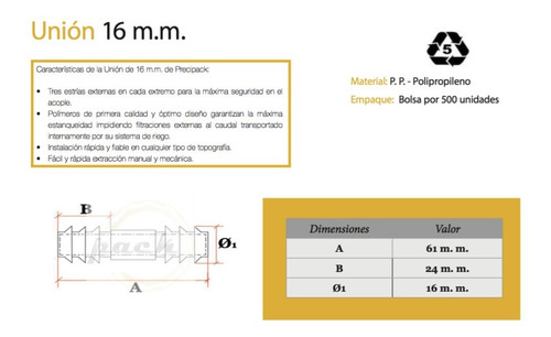Uniones Rectas Para Manguera 16 M.m.